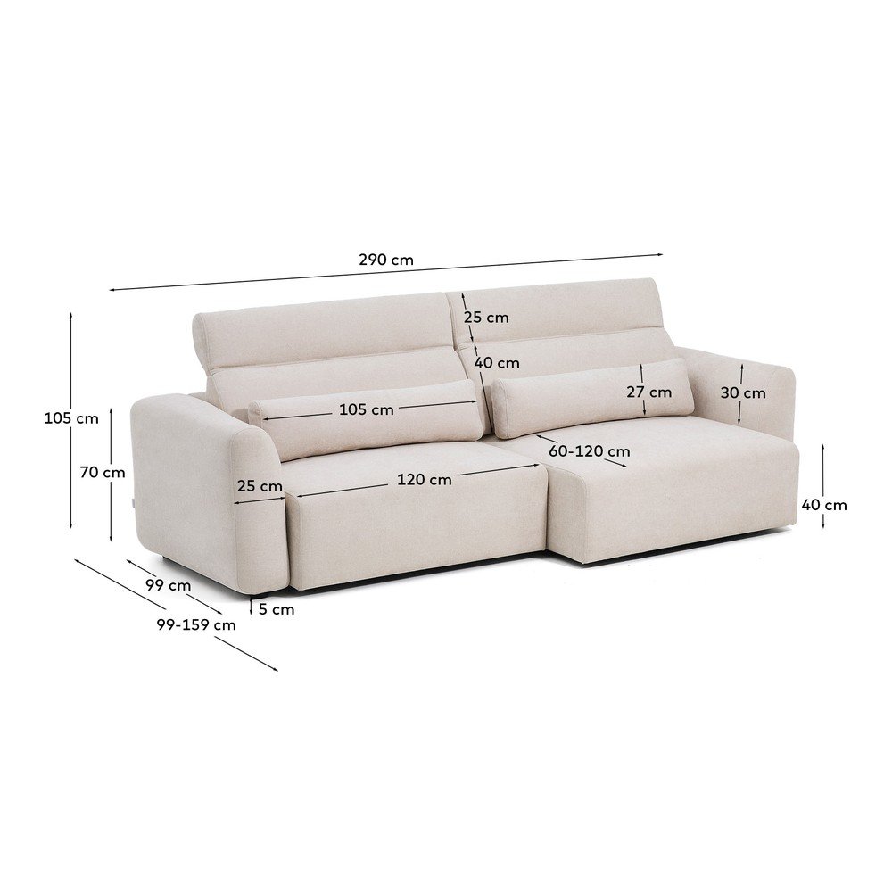 Beżowa częściowo rozkładana/rozkładana sofa z tkaniny szenilowej z szezlongiem 290 cm Lares – Kave Home (zdjęcie 5)