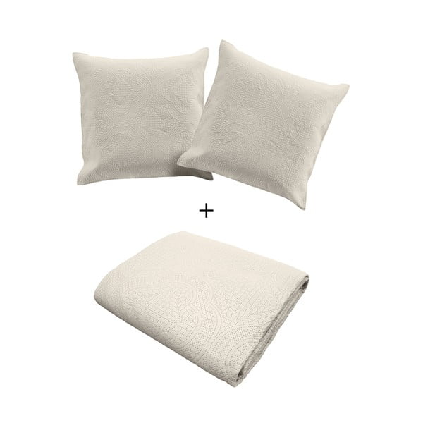 Kremowy zestaw narzuty na łóżko i poszewki na poduszkę z mikrowłókna 240x260 cm Romane – douceur d'intérieur-image-4