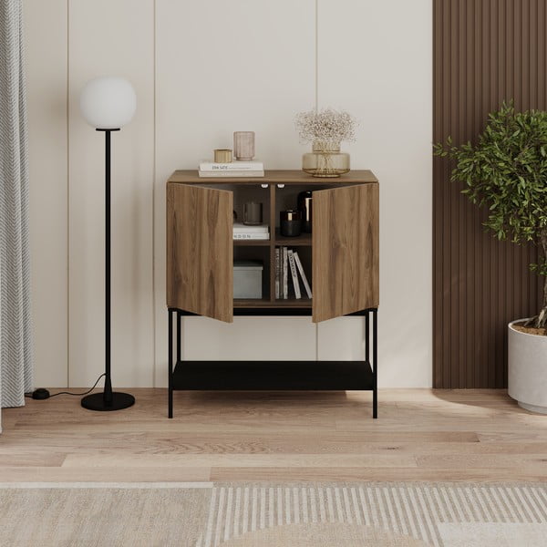 Czarno-naturalna szafka w dekorze dębu 80x90x40 cm Amira – Marckeric-image-2