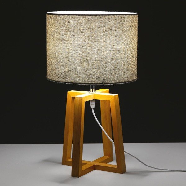 Szaro-brązowa lampa stołowa z litego drewna z tekstylnym kloszem (wys. 44 cm) – Casa Selección-image-1