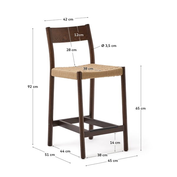 Brązowy hoker z litego drewna dębowego (wysokość siedziska 65 cm) Yalia – Kave Home-image-3