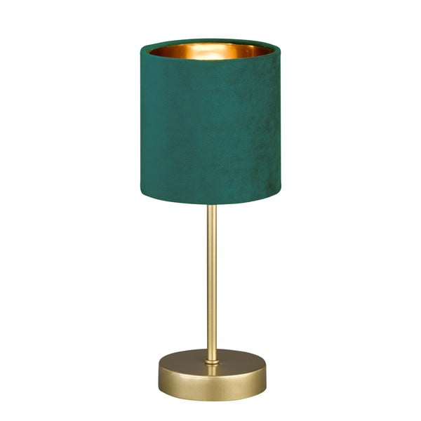 Metalowa lampa stołowa w zielono-złotym kolorze z tekstylnym kloszem (wysokość 34 cm) Aura – Fischer & Honsel