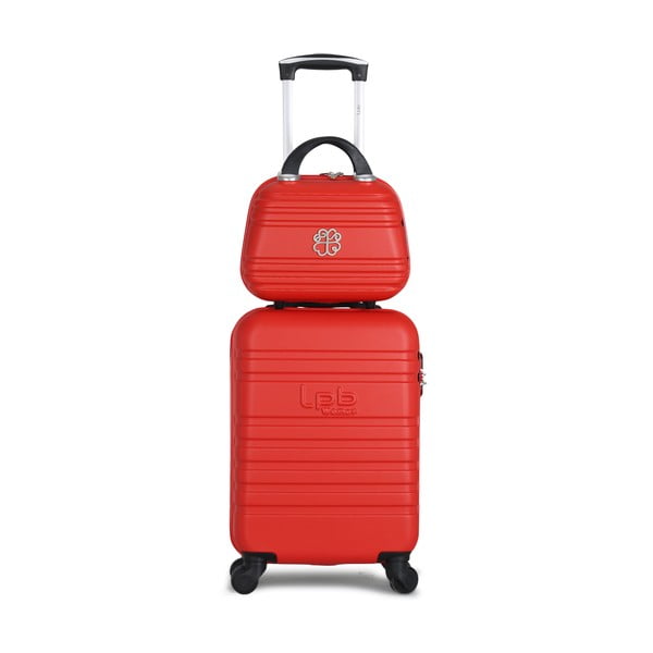 Zestaw czerwonej walizki fakturowanej z 4 kółkami i kosmetyczki LPB Aurelia