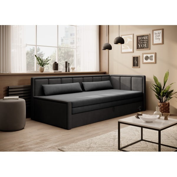 Ciemnoszara rozkładana/ze schowkiem sofa z tkaniny szenilowej 214 cm Fulgeo – ELTAP-image-1