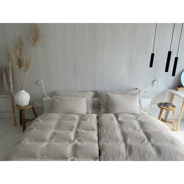 Beżowa pościel dwuosobowa muślinowa 200x200 cm Plain Muslin – Butter Kings-image-1