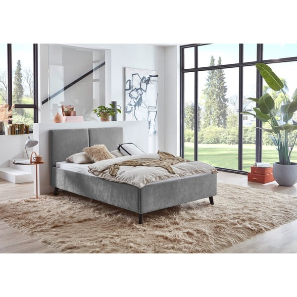 Szare tapicerowane łóżko dwuosobowe ze stelażem 140x200 cm Piano – Meise Möbel-image-1
