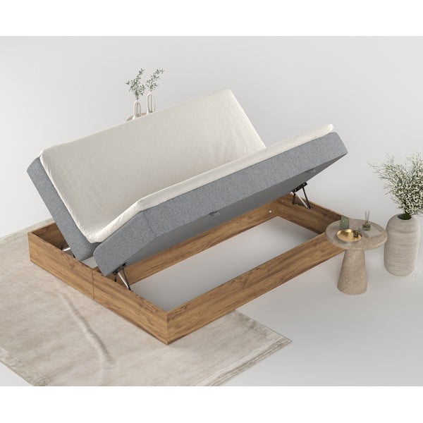 Szaro-naturalne łóżko boxspring ze schowkiem 200x200 cm Faro – Maison de Rêve-image-2