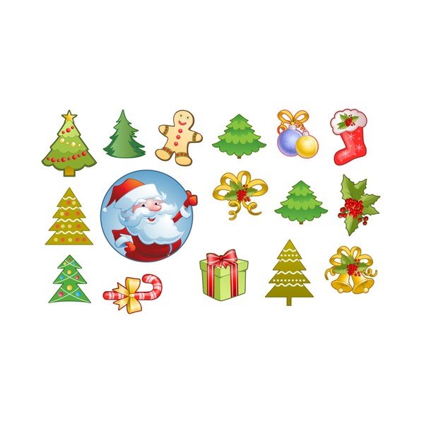 Zestaw 15 naklejek świątecznych Ambiance Santa Claus and his Christmas trees-image-1
