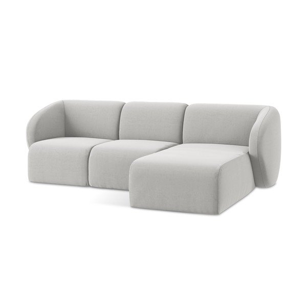 Jasnoszary aksamitny narożnik (prawostronny/z szezlongiem) Lani – Makamii-image-4