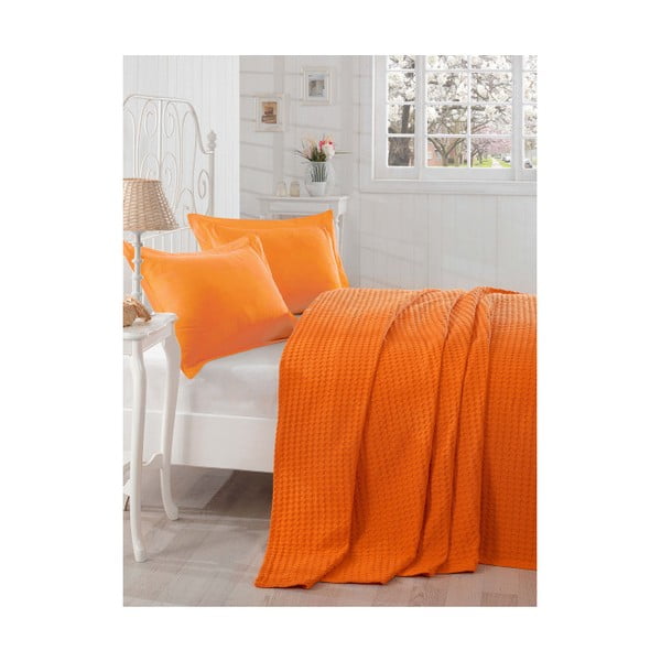 Pomarańczowa cienka narzuta na łóżko Boya Orange, 200x235 cm