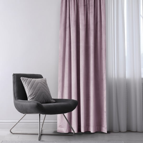 Jasnoróżowa aksamitna zasłona częściowo zaciemniająca (dimout) 140x245 cm Eyelets – Restilo-image-1