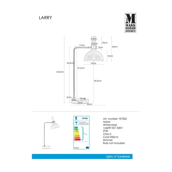 Biała lampa stołowa Markslöjd Larry-image-3