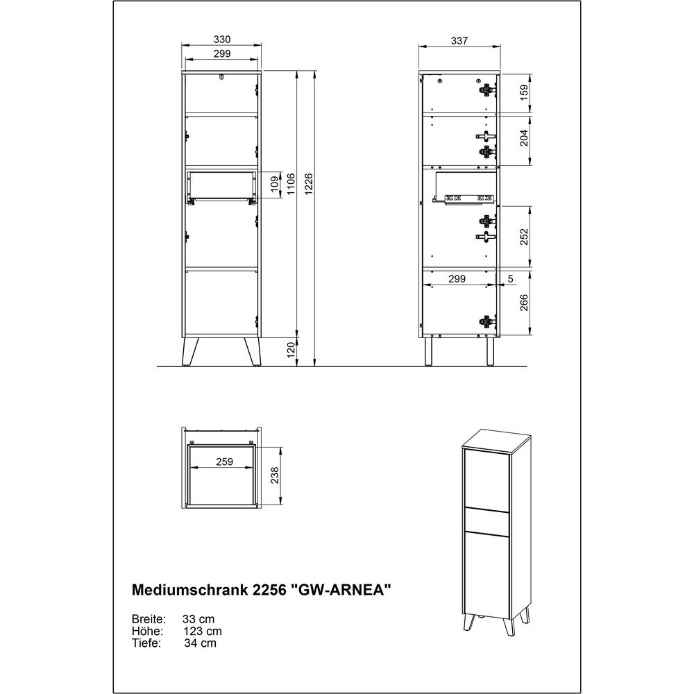 Kremowa wysoka szafka łazienkowa z matowym wykończeniem 33x123 cm Arnea – Germania (zdjęcie 8)
