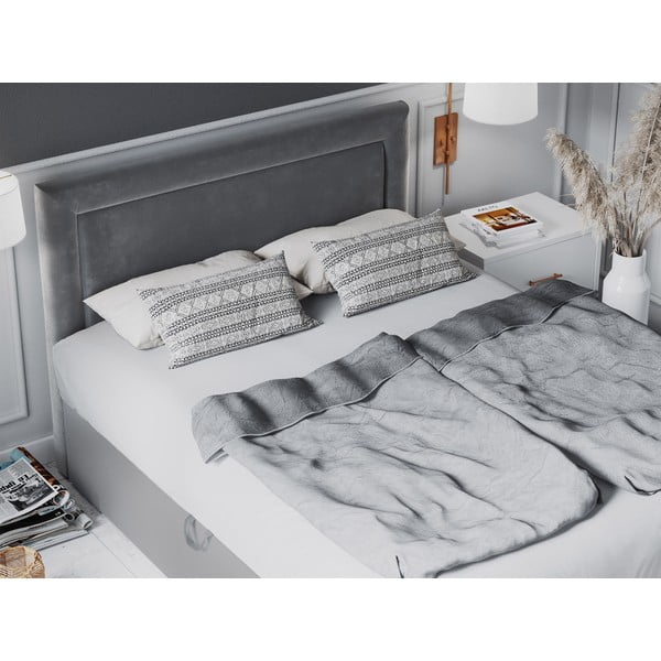 Szare łóżko boxspring ze schowkiem 200x200 cm Yucca – Mazzini Beds-image-1