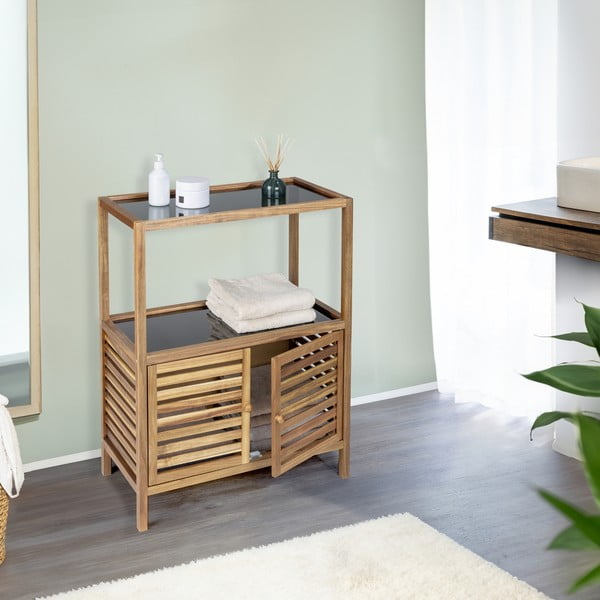 Czarno-naturalna niska szafka łazienkowa z litego drewna akacjowego 67,5x86 cm Fondi – Wenko-image-1