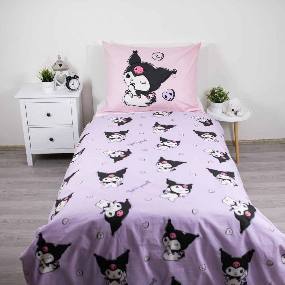 Różowa bawełniana pościel dziecięca jednoosobowa 140x200 cm Hello Kitty "Kuromi" – Jerry Fabrics (zdjęcie 3)