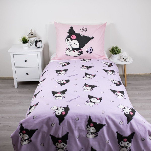 Różowa bawełniana pościel dziecięca jednoosobowa 140x200 cm Hello Kitty "Kuromi" – Jerry Fabrics-image-2
