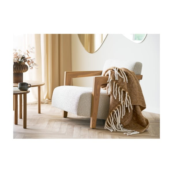 Jasnobrązowy koc z mieszanki wełny 130x170 cm Carmel – House Nordic-image-1