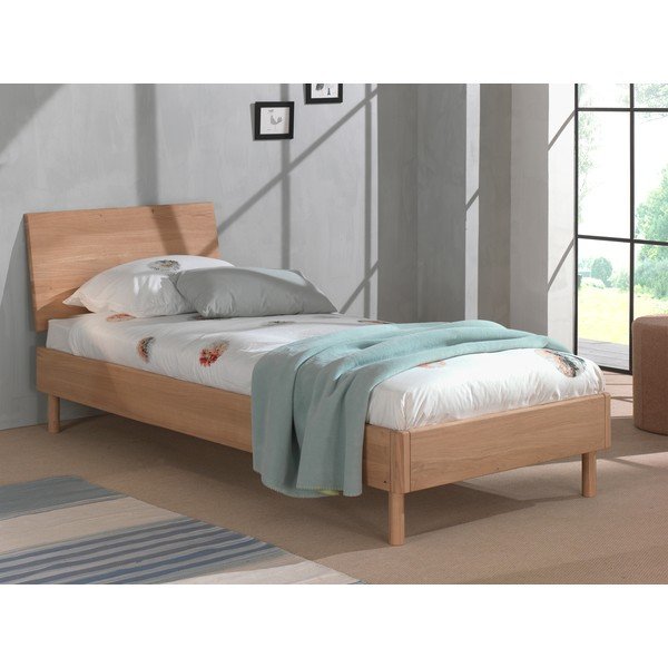 Łóżko jednoosobowe z litego drewna dębowego ze stelażem 90x200 cm w naturalnym kolorze Forrest – Vipack-image-1