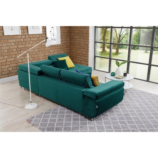 Zielony aksamitny rozkładany/ze schowkiem narożnik (prawostronny/w kształcie litery L) Anton – ELTAP-image-4