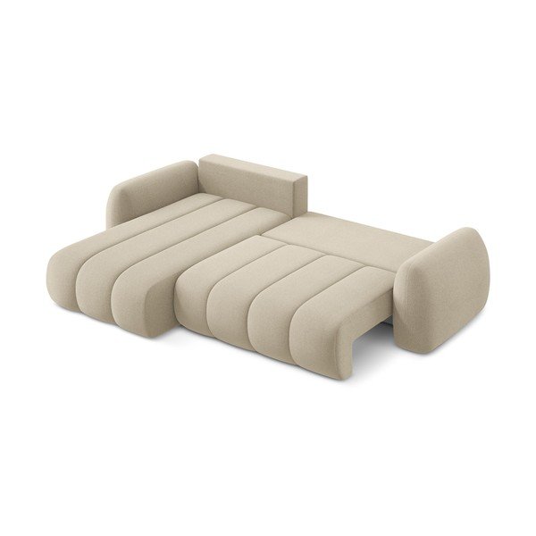 Jasnobrązowy rozkładany narożnik z materiału bouclé ze schowkiem (lewostronny/z szezlongiem) Pele – Makamii-image-4