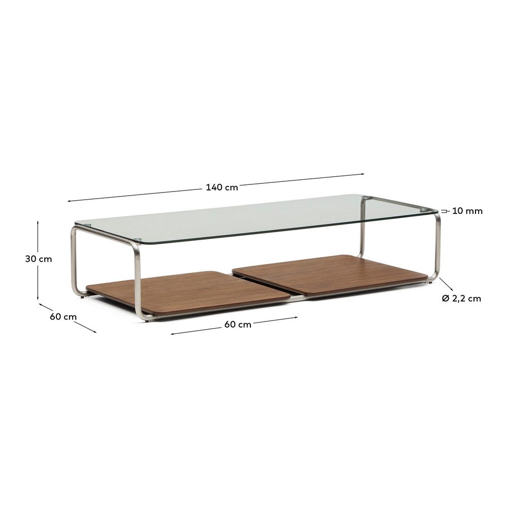 Ciemnobrązowy stolik ze szklanym blatem 60x140 cm Tarsel – Kave Home (zdjęcie 3)