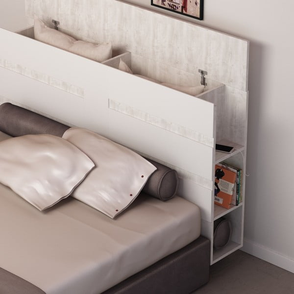 Biały zagłówek łóżka ze schowkiem Homitis Eddo-image-3