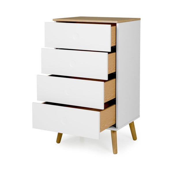 Biała komoda z nogami z drewna dębowego i 4 szufladami Tenzo Dot, szer. 55 cm-image-3