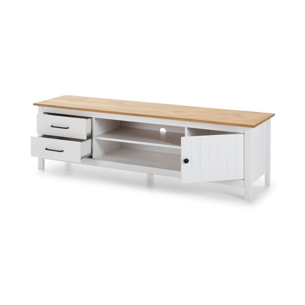 Biała szafka pod TV z litego drewna sosnowego 158x47 cm Miranda – Marckeric-image-4