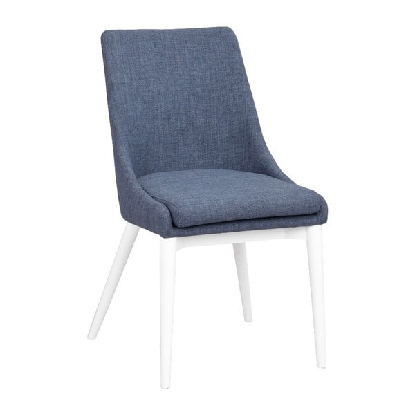 Niebieskie tapicerowane krzesło do jadalni z białymi nogami Rowico Bea