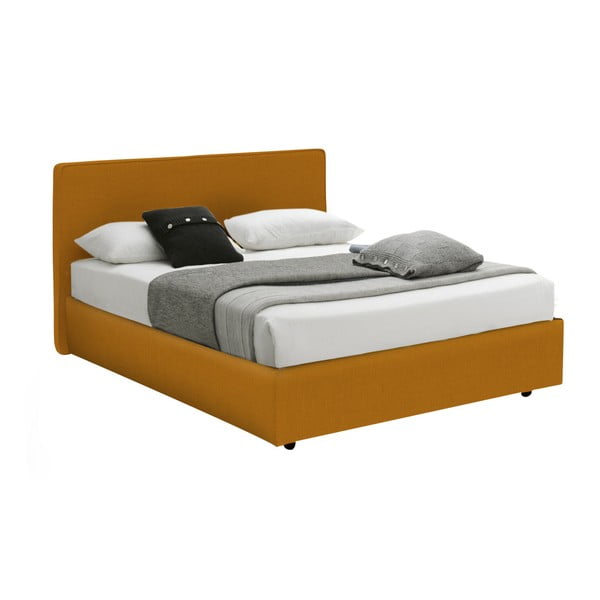 Pomarańczowe łóżko jednoosobowe ze schowkiem i materacem 13Casa Ninfea, 120x190 cm