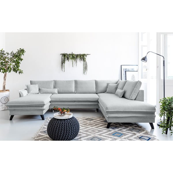 Jasnoszara rozkładana sofa w kształcie litery "U" Miuform Charming Charlie, prawostronna-image-1