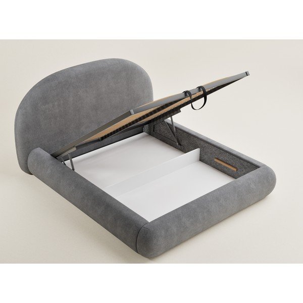 Szare tapicerowane łóżko dwuosobowe ze schowkiem ze stelażem 160x200 cm Maumere – Maison de Rêve-image-1