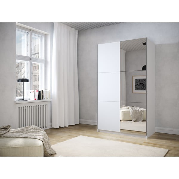 Biała szafa z lustrem i drzwiami przesuwnymi 122x215 cm Lisburn – Cosmopolitan Design-image-1