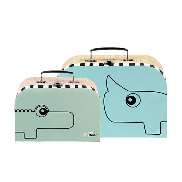 Niebieski zestaw 2 kuferków Done By Deer Suitcase