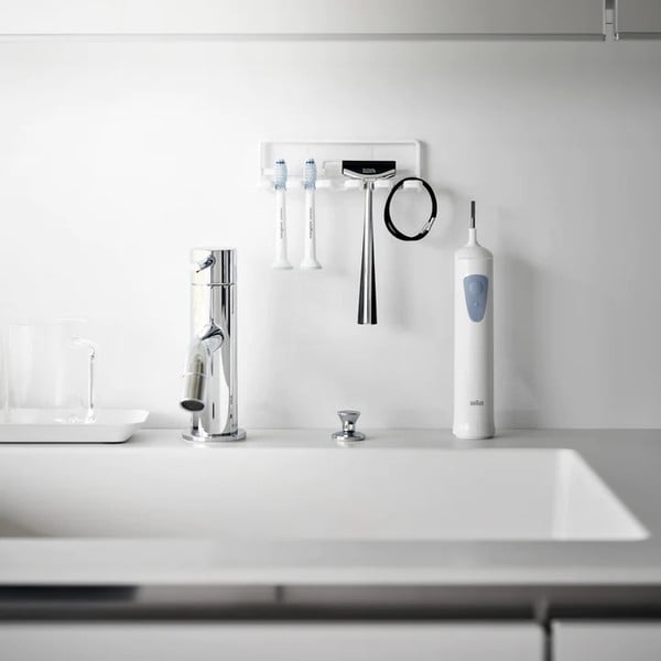 Biały samoprzylepny metalowy uchwyt na szczoteczki do zębów Film Hook – YAMAZAKI-image-1