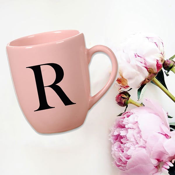 Różowy kubek ceramiczny Vivas Letter R, 330 ml