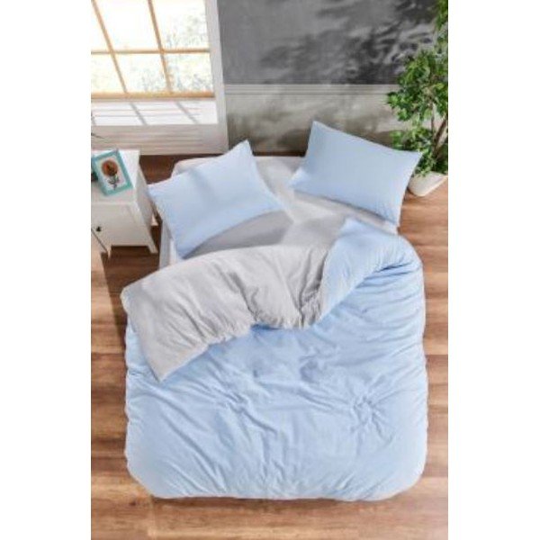Niebiesko-szara pościel dwuosobowa z bawełny renforcé z prześcieradłem/4-częściowa 200x220 cm – Mila Home