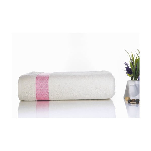 Różowo-biały ręcznik kąpielowy z bawełny Ladik Alice, 70x140 cm