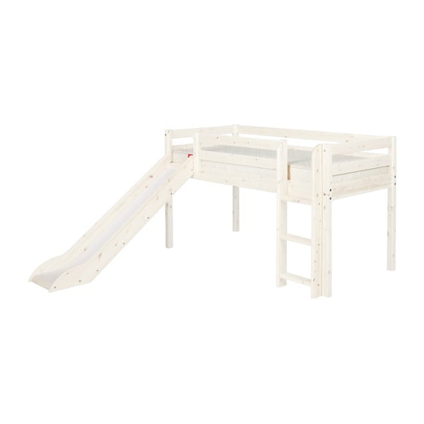 Białe łóżko średniej wielkości dziecięce z drewna sosnowego ze ślizgawką Flexa Classic, 90x200 cm