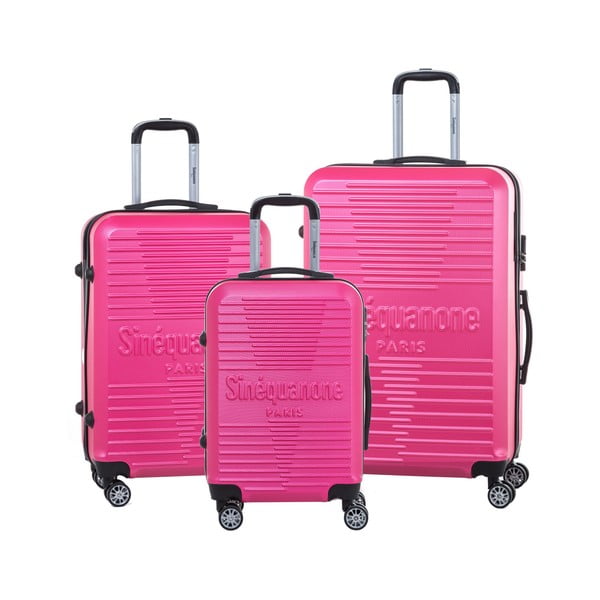 Komplet 3 różowych walizek na kółkach z zamkiem SINEQUANONE