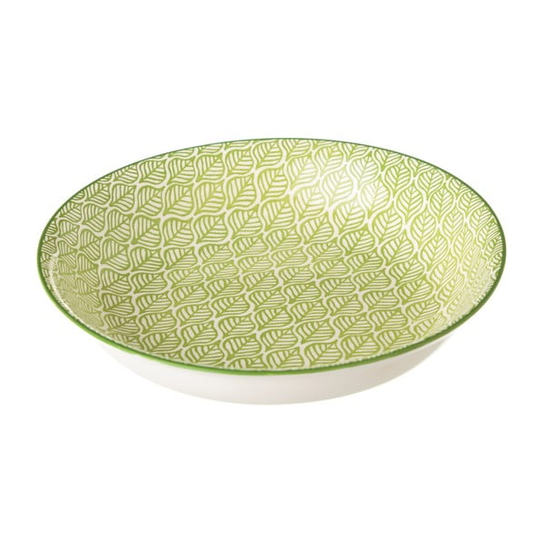 Zielono-biały głęboki talerz porcelanowy Unimasa Leaf