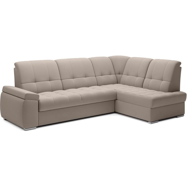 Beżowy aksamitny rozkładany/ze schowkiem narożnik (prawostronny/w kształcie litery L) Sado – ELTAP-image-2