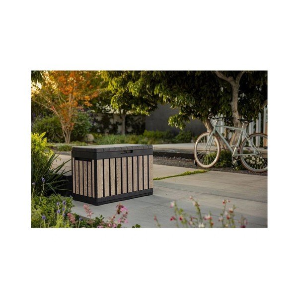 Czarna/w jasnym naturalnym kolorze plastikowa skrzynia ogrodowa Deco Kentwood Ashwood – Keter-image-2