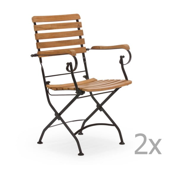 Zestaw 2 czarnych krzeseł ogrodowych z drewna akacjowego z podłokietnikami SOB