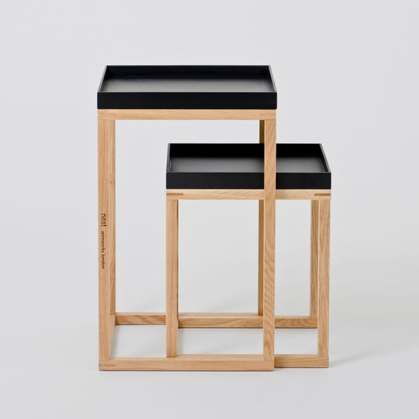 Zestaw 2 stolików z drewna dębowego z czarnym blatem Wireworks Oak-image-2