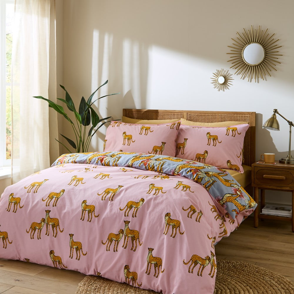 Różowo-szara bawełniana pościel dwuosobowa 230x220 cm Untamed Cheetah – Their Nibs (zdjęcie 3)