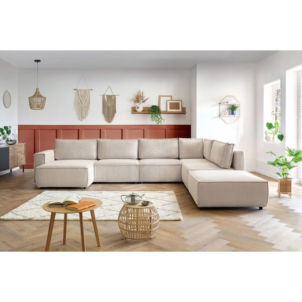 Kremowy sztruksowy narożnik (prawostronny/w kształcie litery U) Nihad modular – Bobochic Paris-image-1