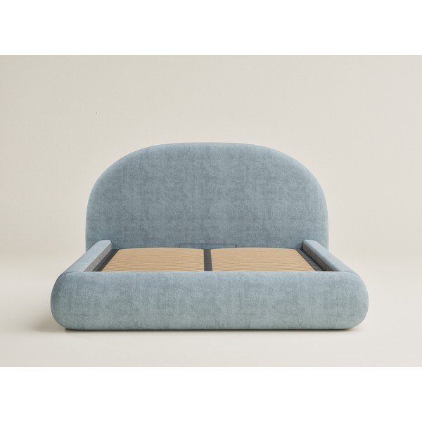 Jasnoniebieskie tapicerowane łóżko dwuosobowe ze schowkiem ze stelażem 180x200 cm Maumere – Maison de Rêve-image-1