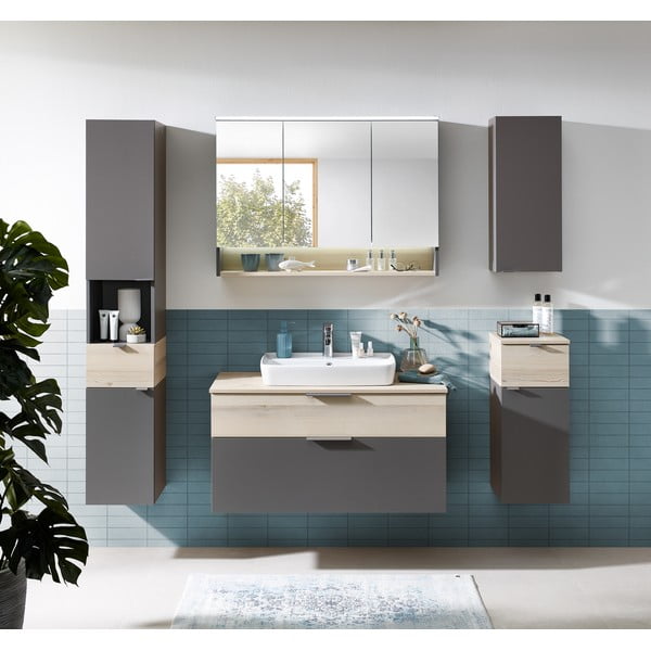 Szaro-naturalna niska wisząca szafka łazienkowa w dekorze sosny 72x30 cm Quickset 394 – Pelipal-image-1